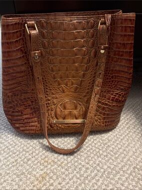 Brahmin Cognac Croc-Embossed Leather Tote
